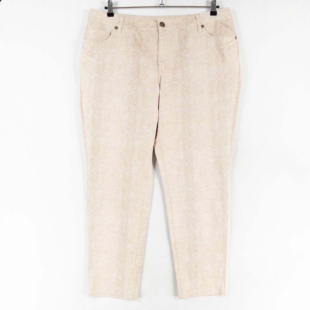 Avenue Denim Jeans Womens 18 Tan Brown Animal Print Straight Lightweight Stretch
